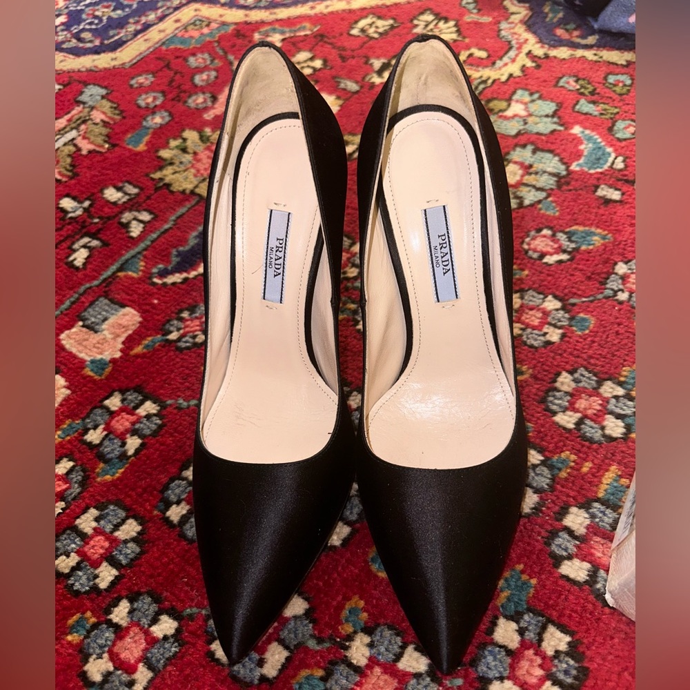 Prada Black Satin Pointed-Toe Heels